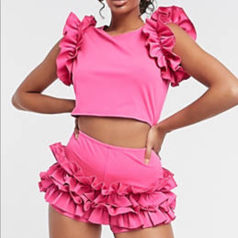 Moda minx hot pink ruffle short set